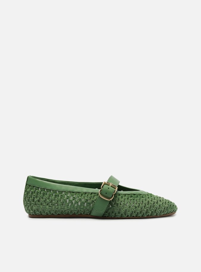 Sapatilha Bordada Verde Fivela