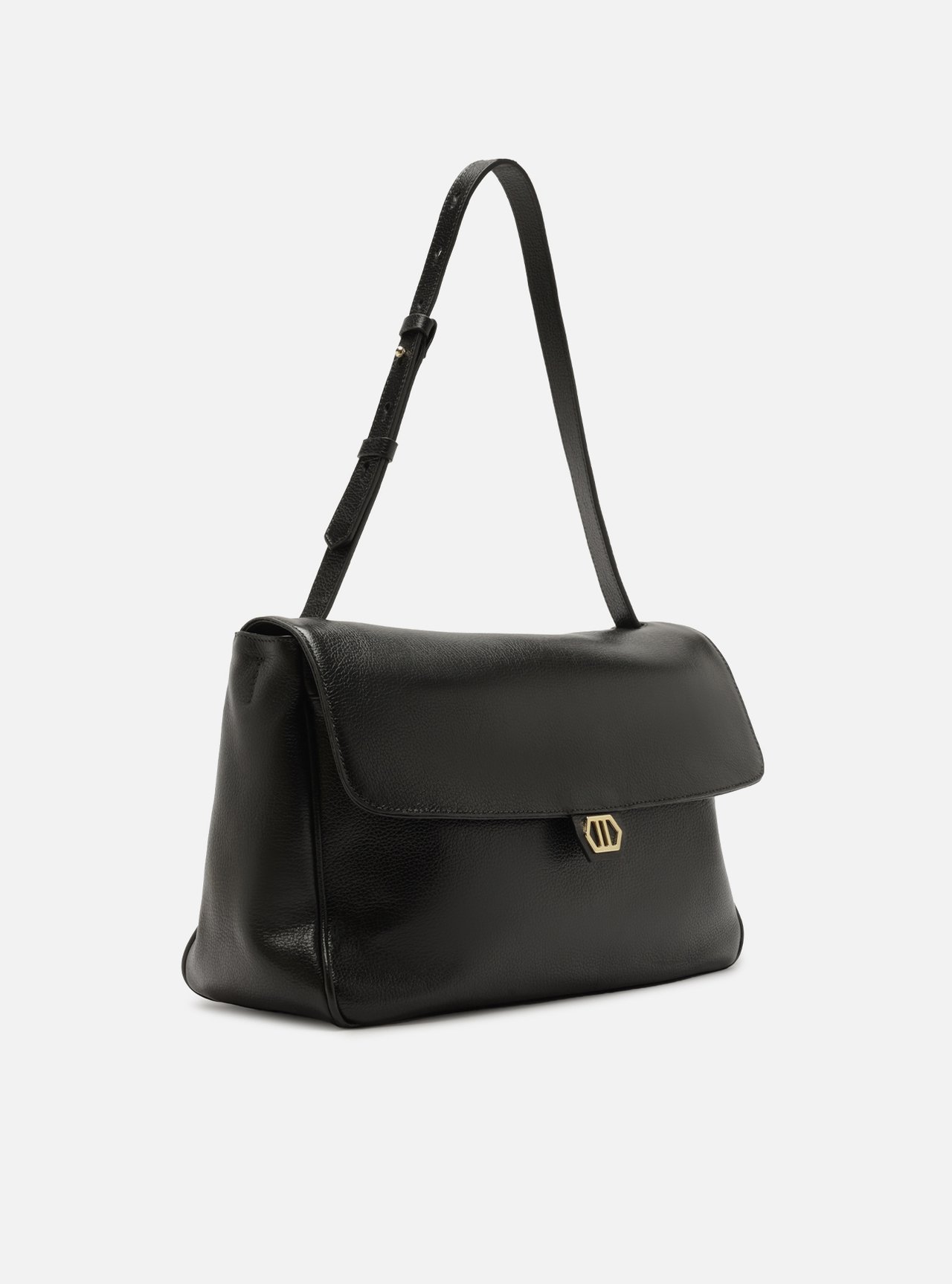 Bolsa Tiracolo Preta Couro Média Metais — foto 5