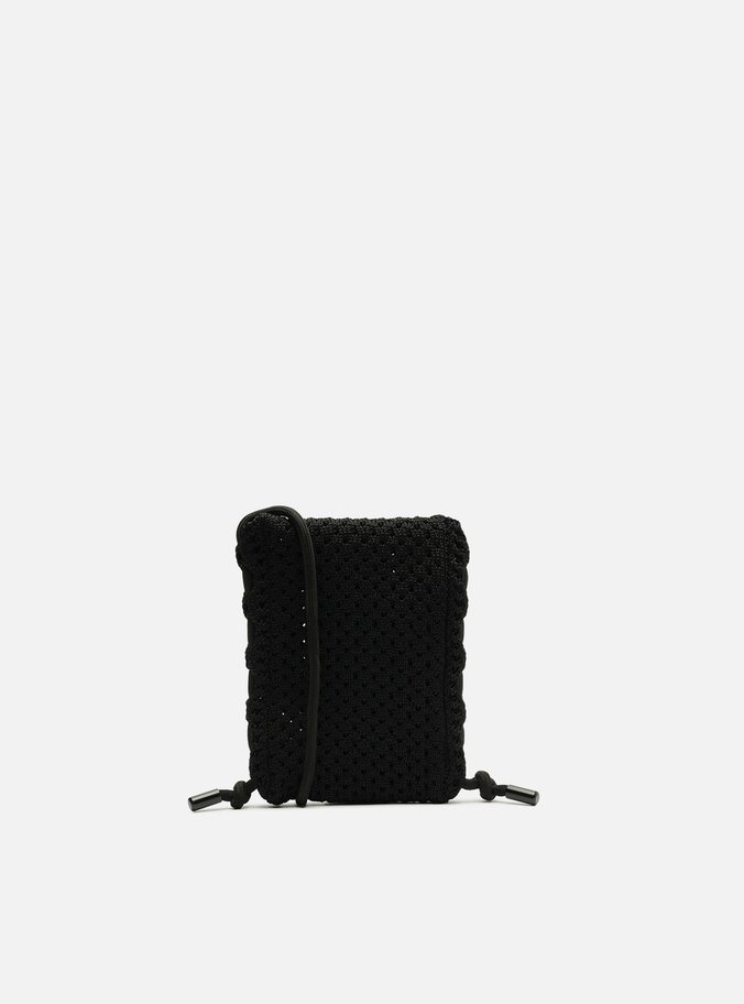 Mini Bag Preta Crochê Porta-Celular
