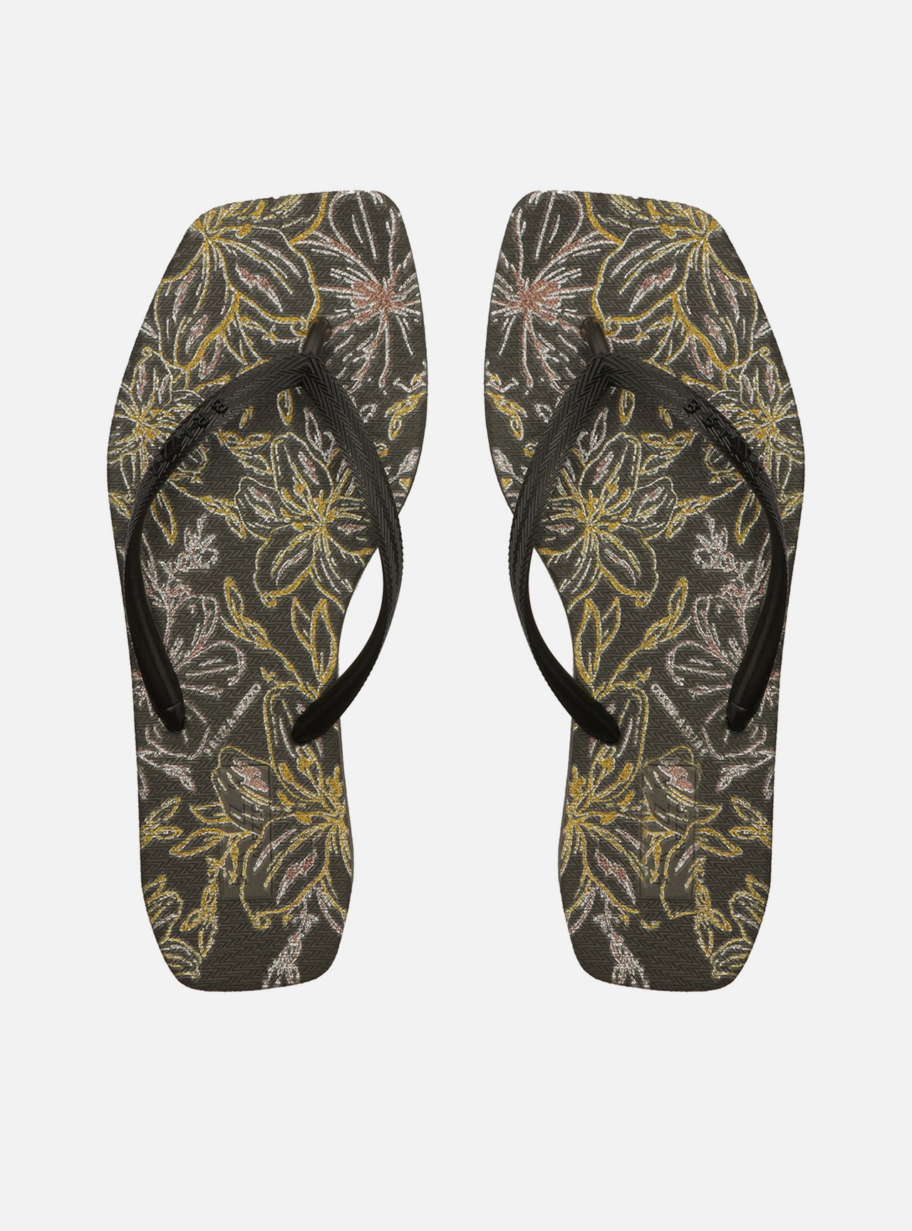 Chinelo de Dedo Preto Square Flores — foto 1