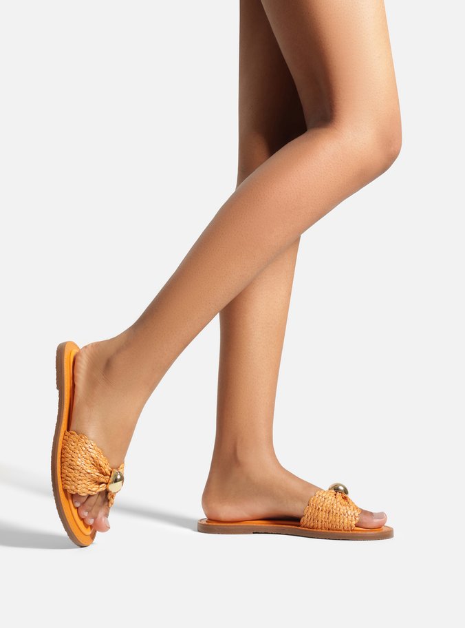 Rasteira Slide Laranja Tramado Esfera Metálica