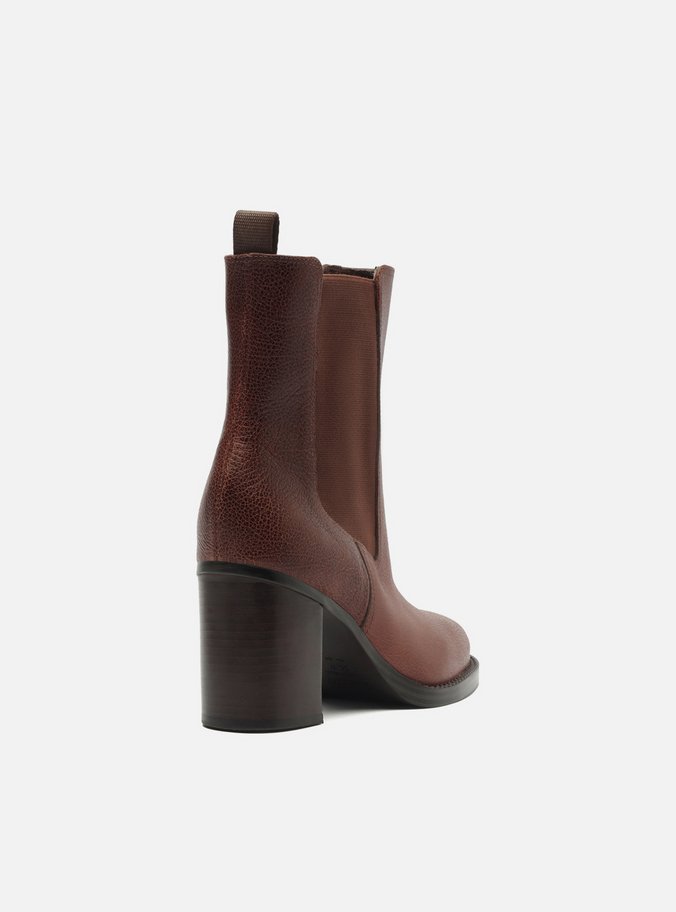 Bota Marrom Couro Cano Curto Elástico Fita