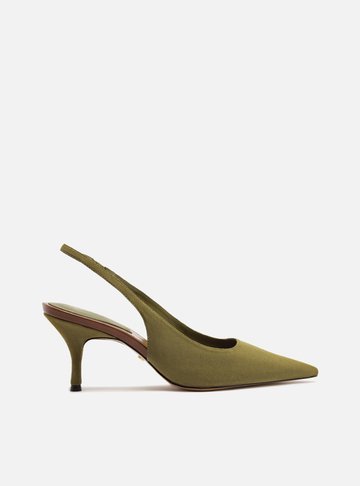 Scarpin Verde Acamurçado Slingback Salto Médio