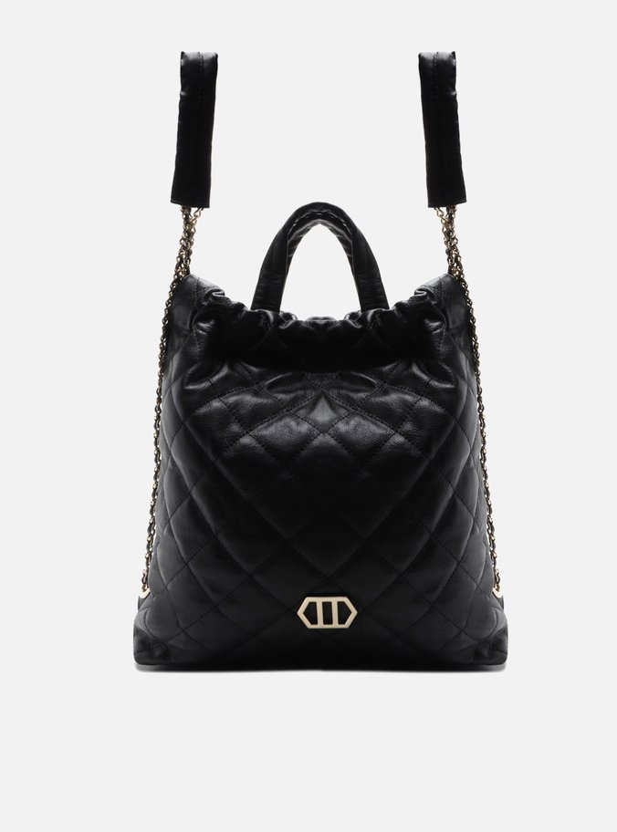Mochila Preta Couro Charlotte Grande