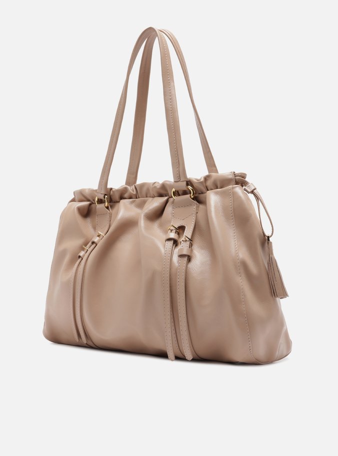 Bolsa Shopping Bege Couro Grande Fivelas