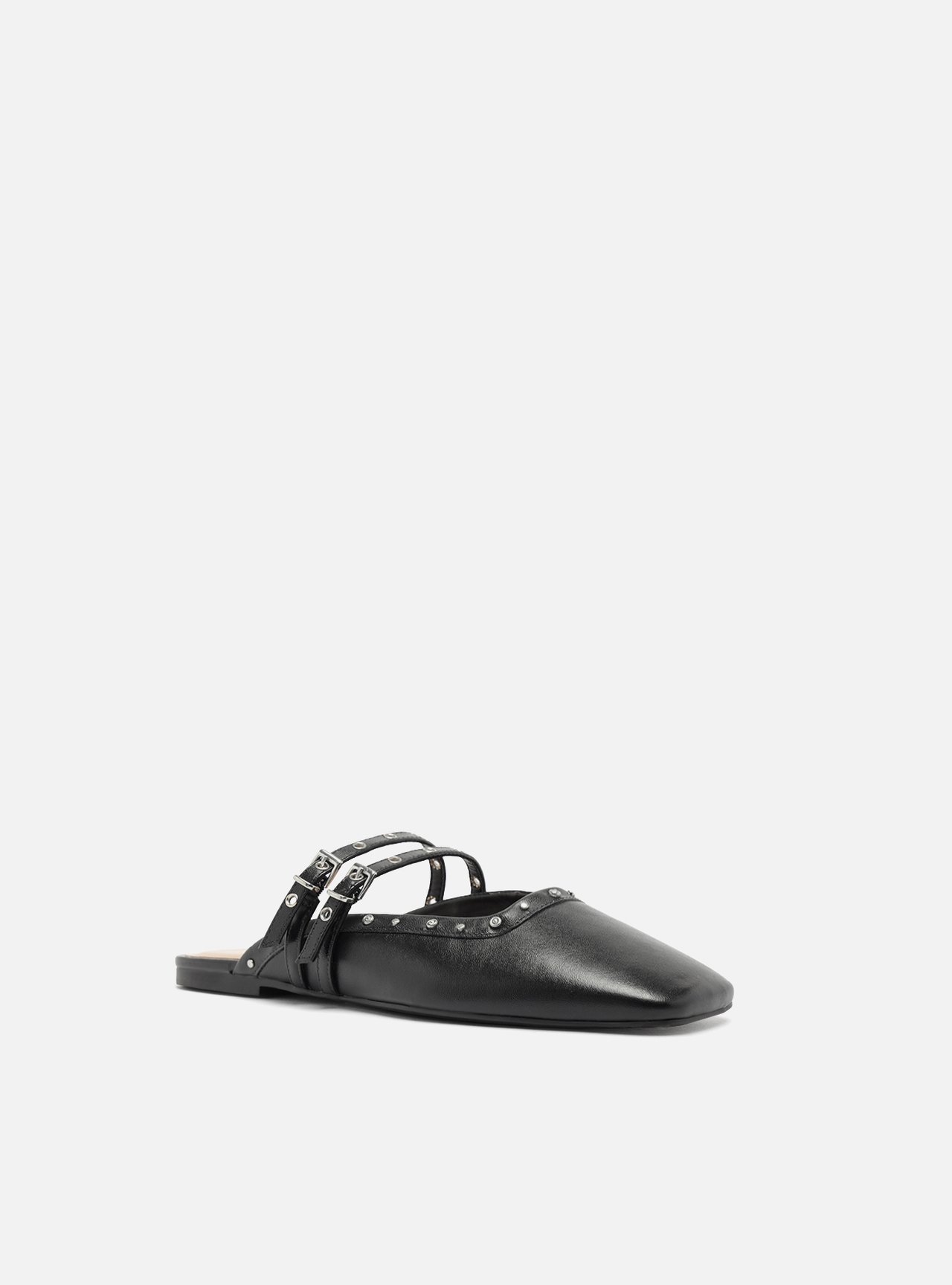 Mule Preto Nappa Bico Quadrado Fivela Tachas — foto 2