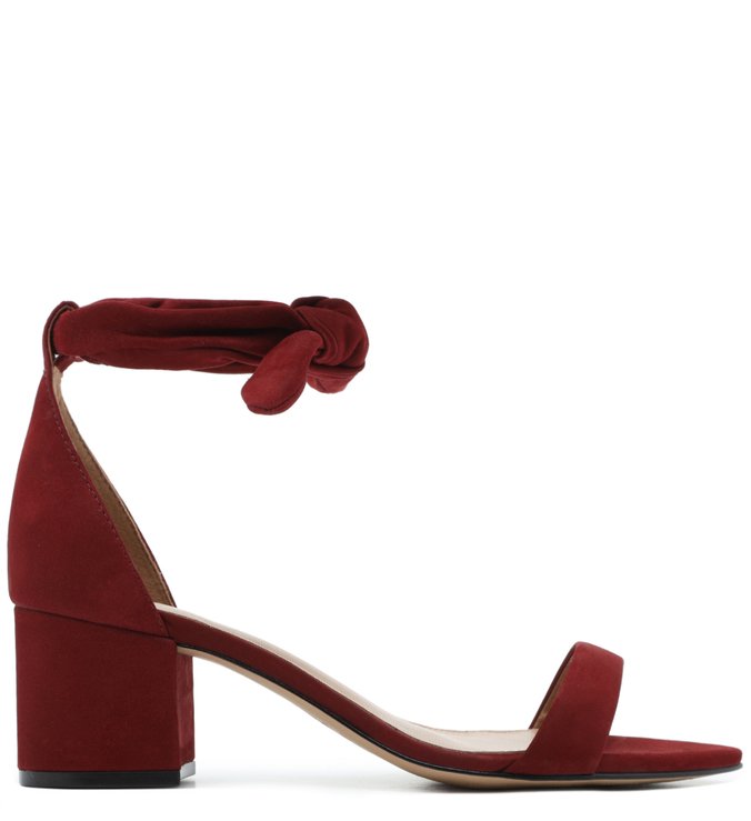 Sandália Vermelha Nobuck Salto Bloco Lace Up Flâmula