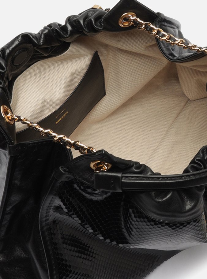 Bolsa Hobo Preta Couro Snake Grande