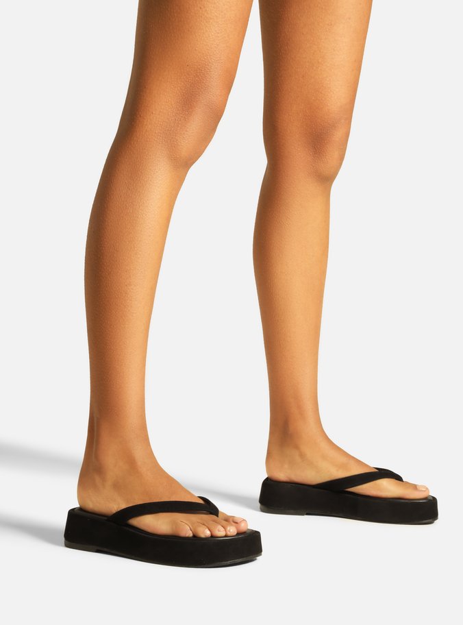 Tamanco Preto Camurça Flatform Flip Flop TIG