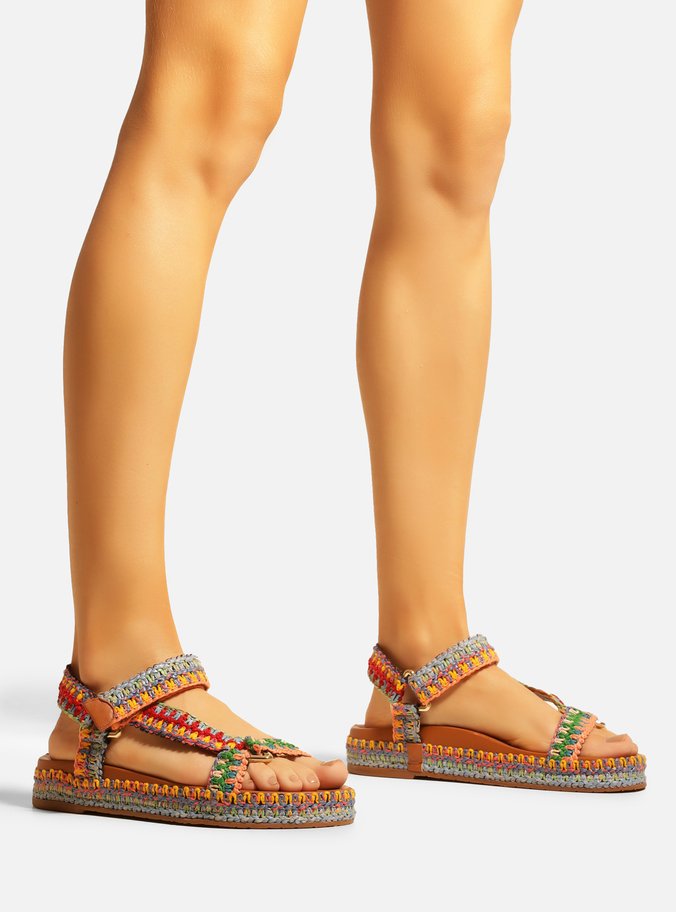 Sandália Marrom Flatform Crochê Color Mya