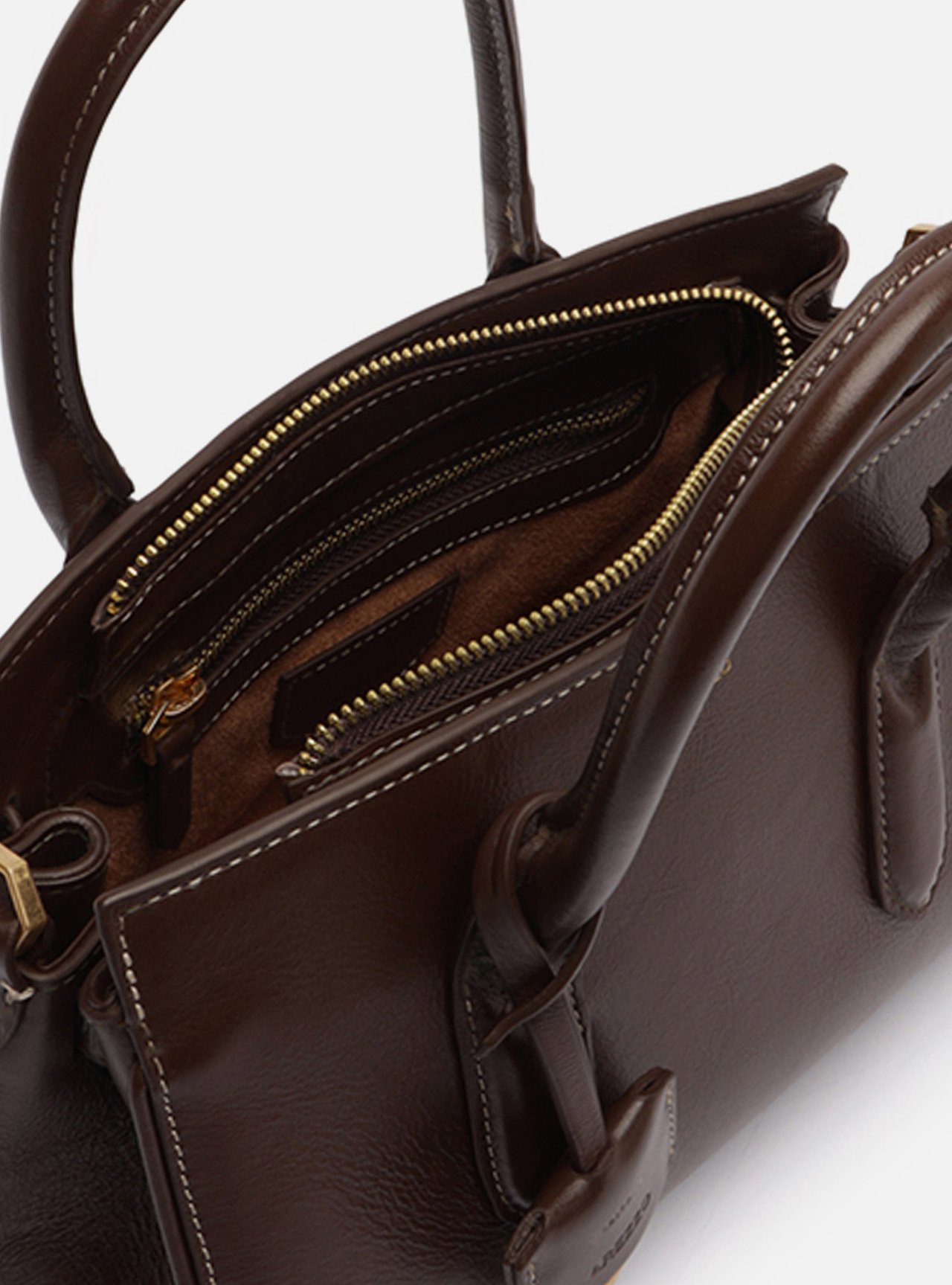Bolsa Tote Marrom Couro Pequena Metais — foto 4