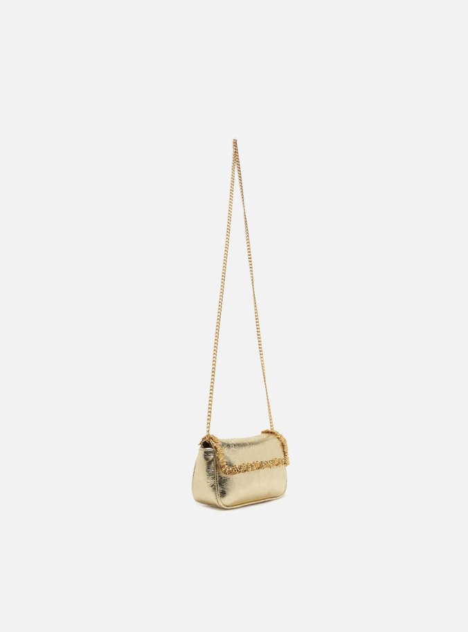 Bolsa Tiracolo Dourada Couro Pequena Metais Lenny