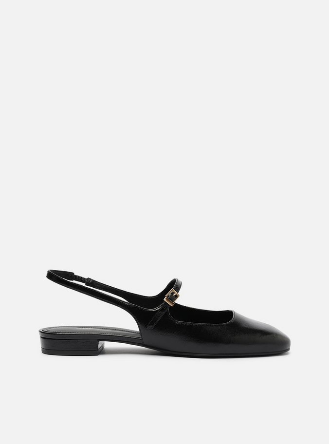 Sapatilha Boneca Preta Couro Slingback Classic