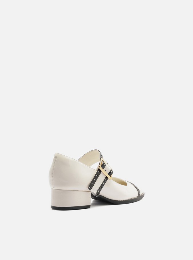 Sapato Boneca Branco Verniz Bloco Preto