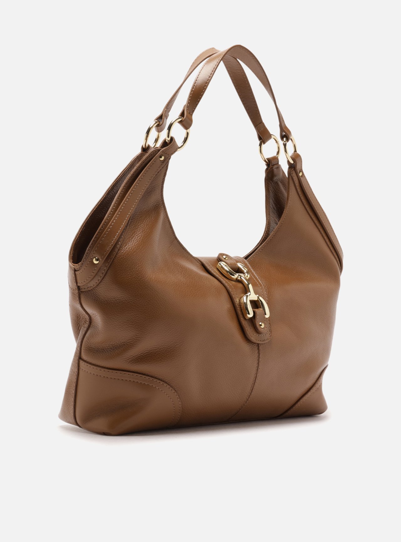 Bolsa Hobo Marrom Couro Grande Metais Dourados — foto 5
