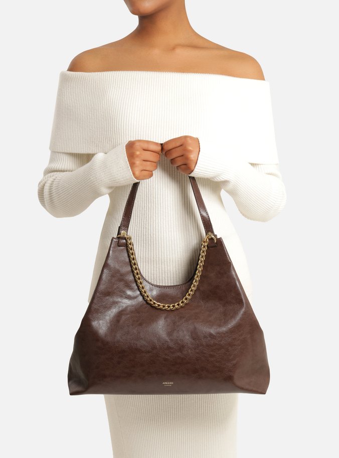 Bolsa Hobo Marrom Grande Corrente Metálica