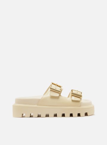 Sandália Off-White Couro Flatform Tratorada