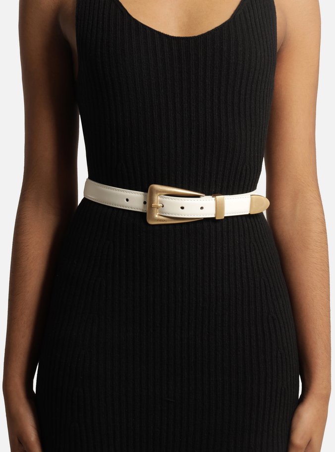 Cinto Off White Couro Médio Fivela Moderna