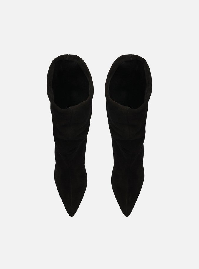 Bota Preta Camurcina Slouchy Salto Fino