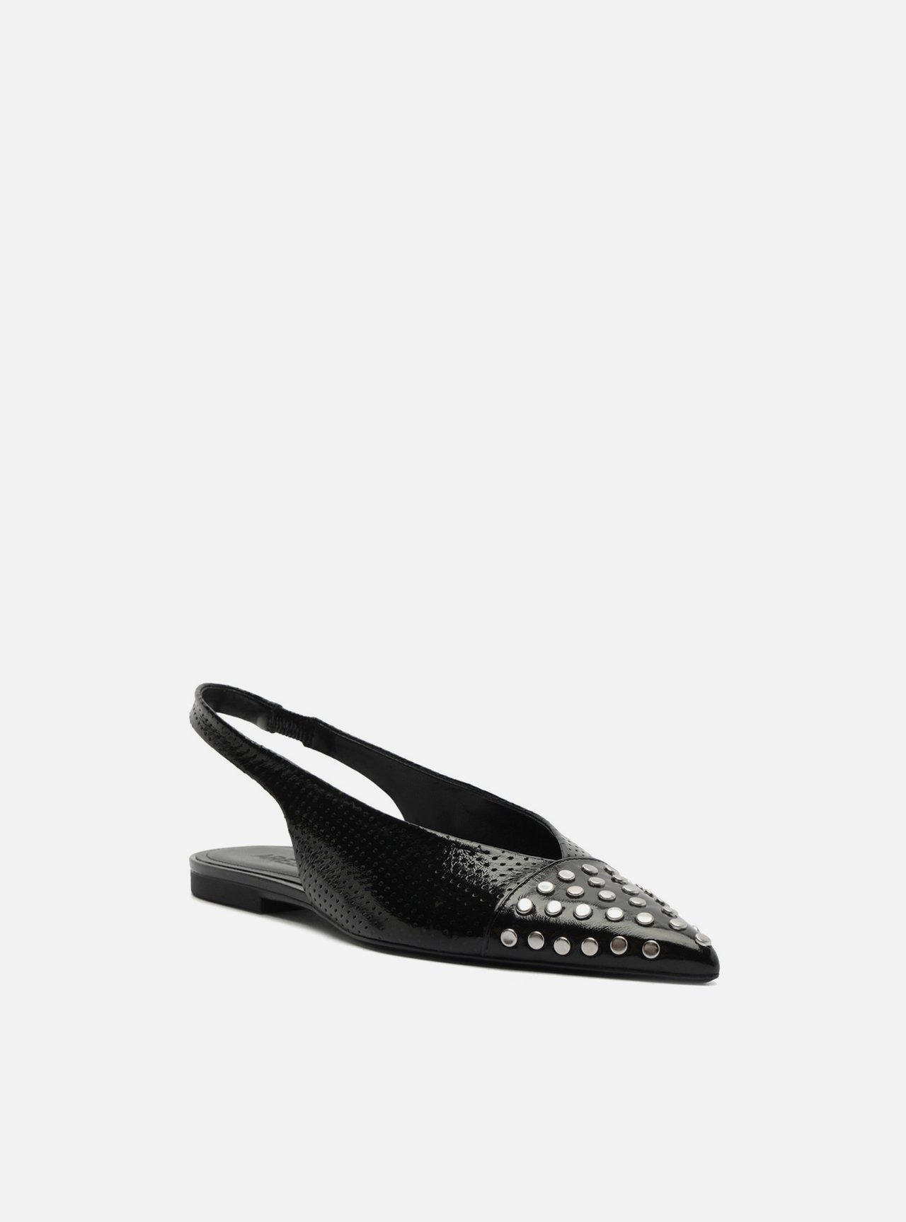 Sapatilha Preta Couro Bico Fino Metais Slingback — foto 2