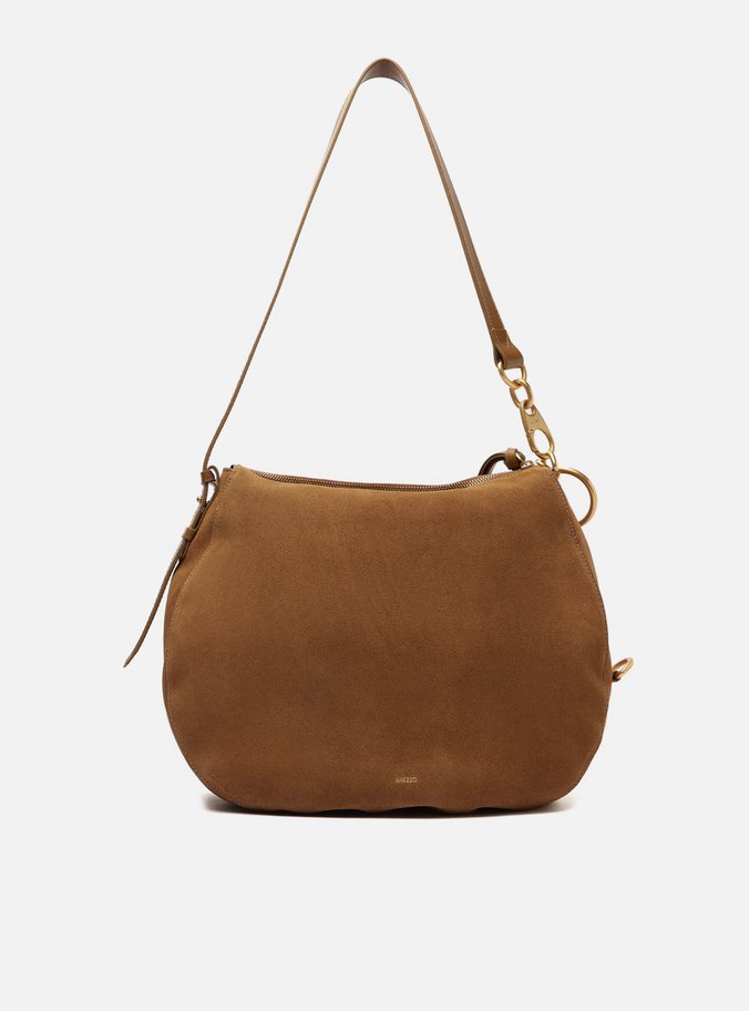 Bolsa Tiracolo Marrom Couro Acamurçado Grande Tachas