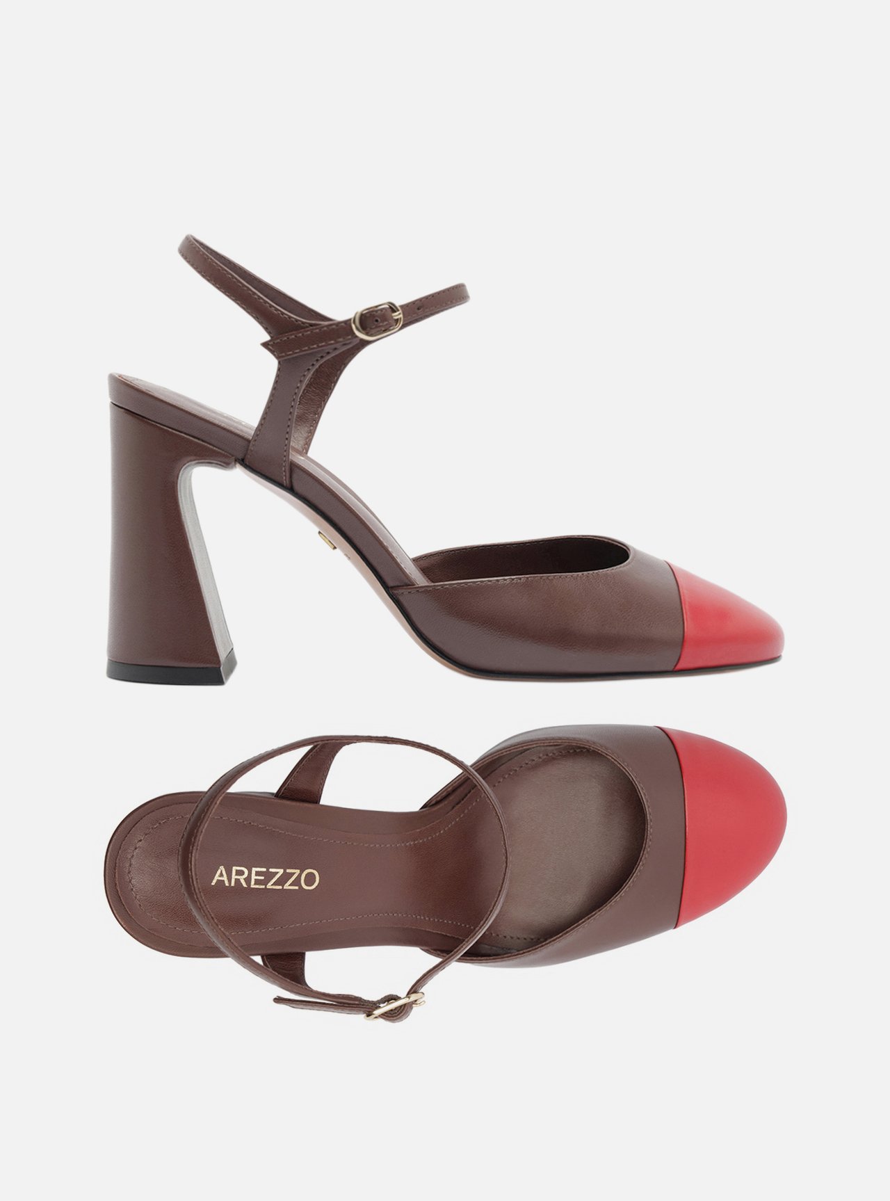 Scarpin Marrom Couro Salto Bloco Fivela Slingback — foto 5