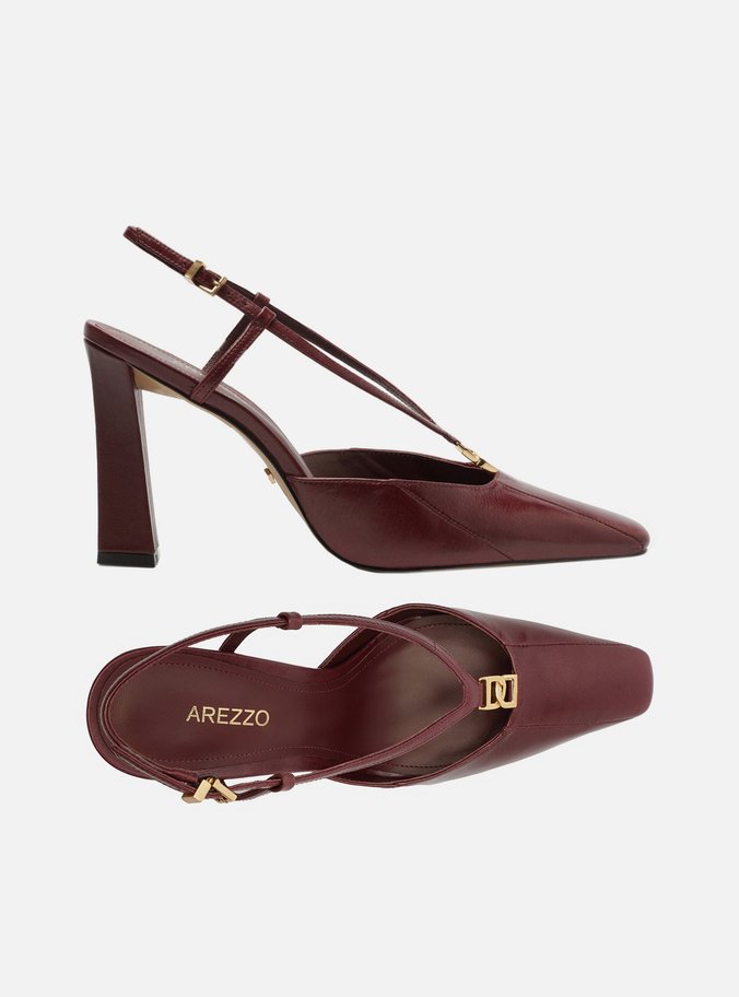 Scarpin Vinho Couro Salto Alto Slingback Elo