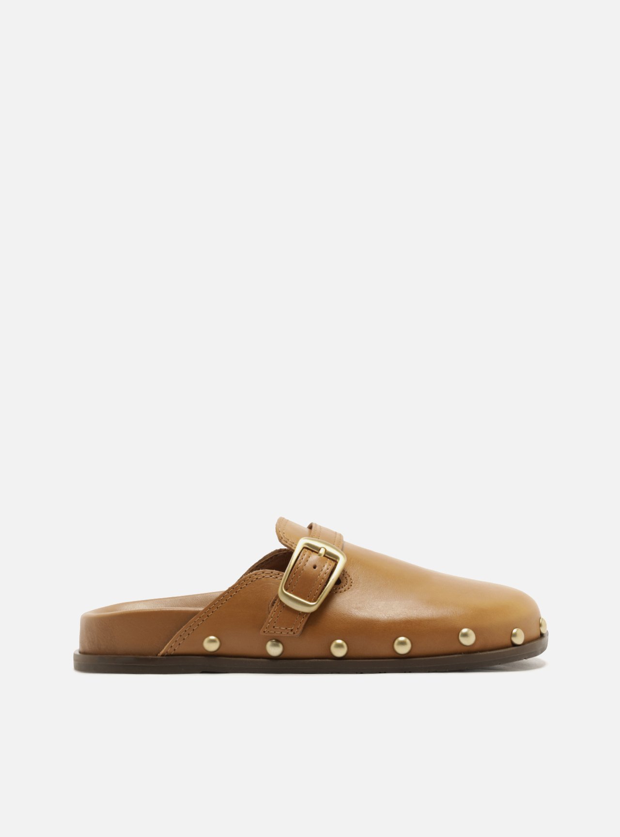 Mule Marrom Salto Bloco Fivela Tachas — foto 1