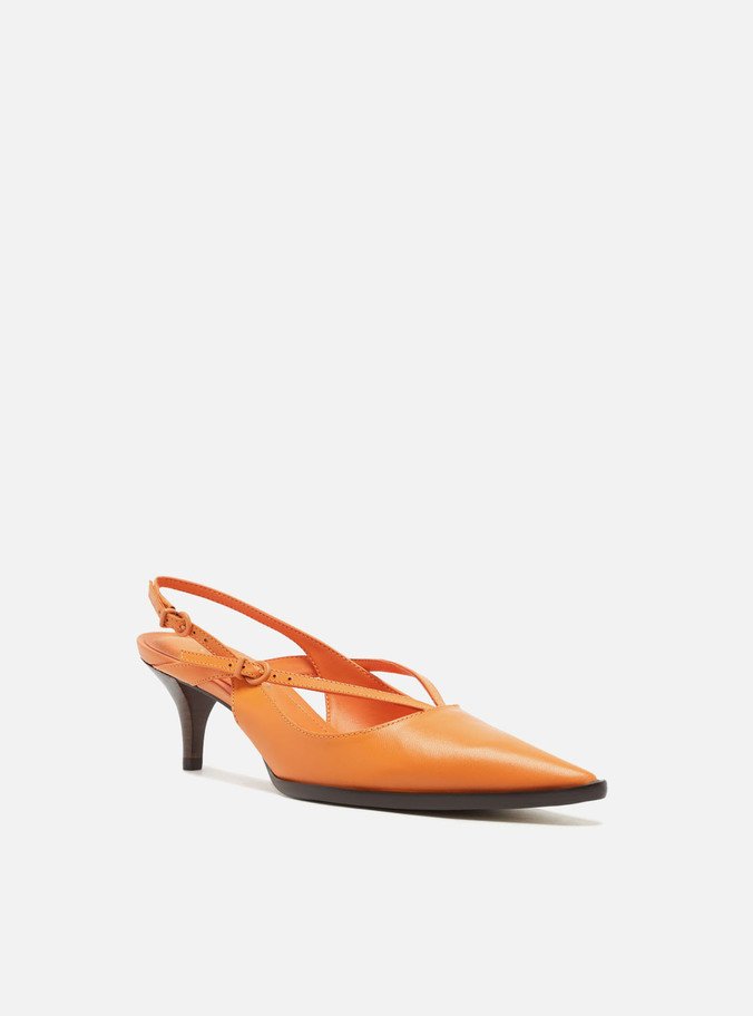 Scarpin Laranja Salto Baixo Tiras