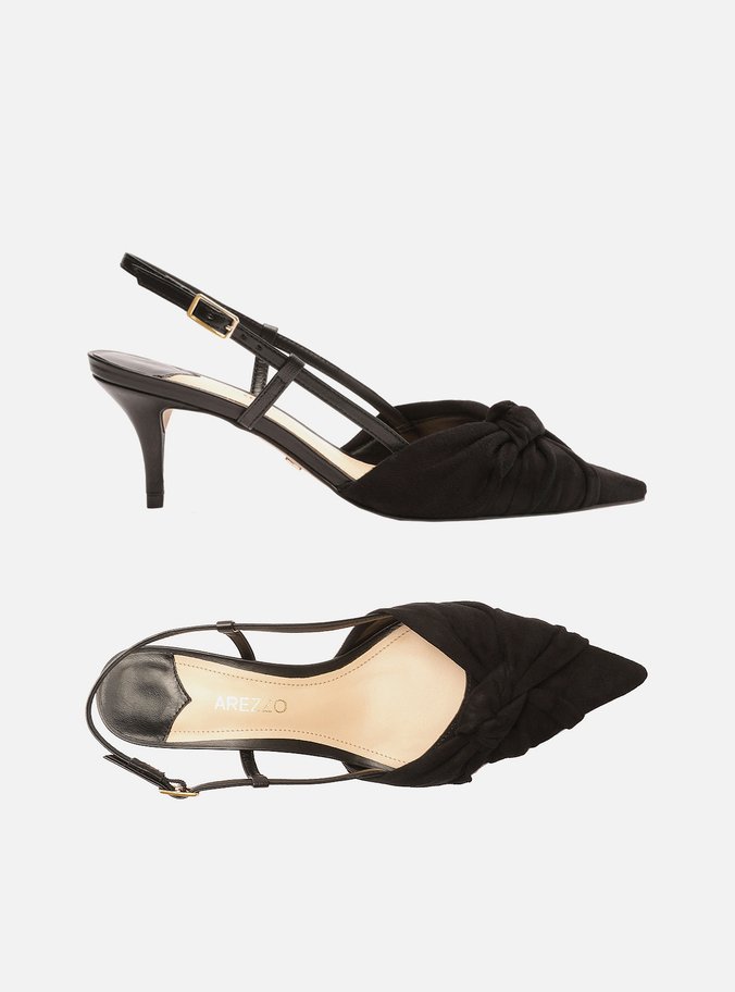 Scarpin Preto Suede Salto Médio Aberto