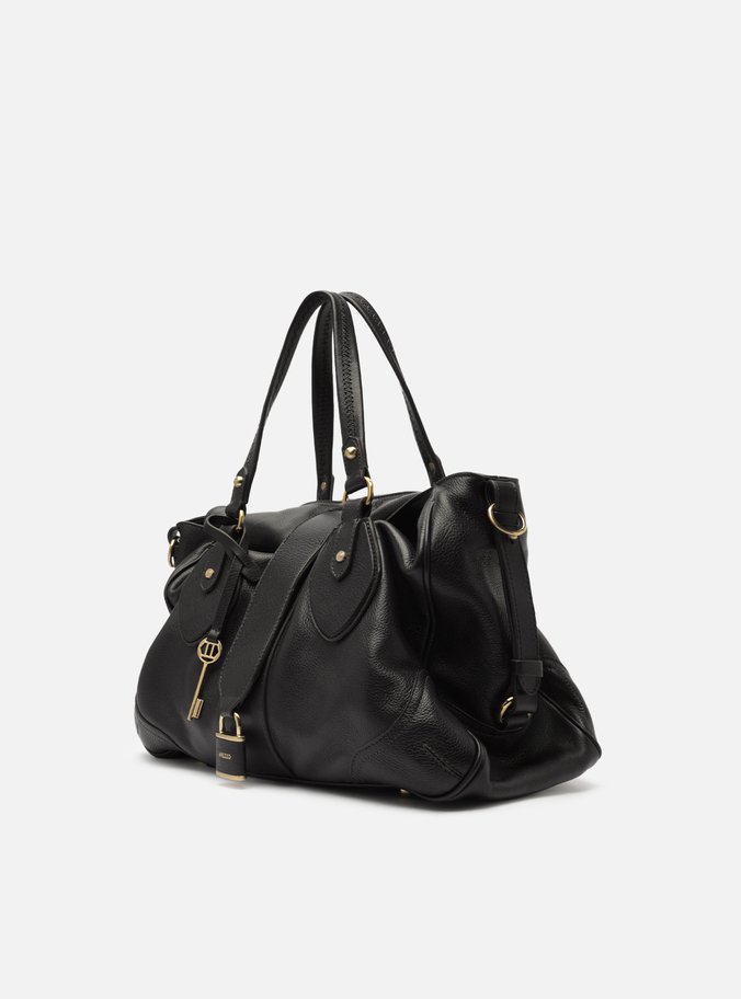 Bolsa Tote Preta Couro Média Cadeado