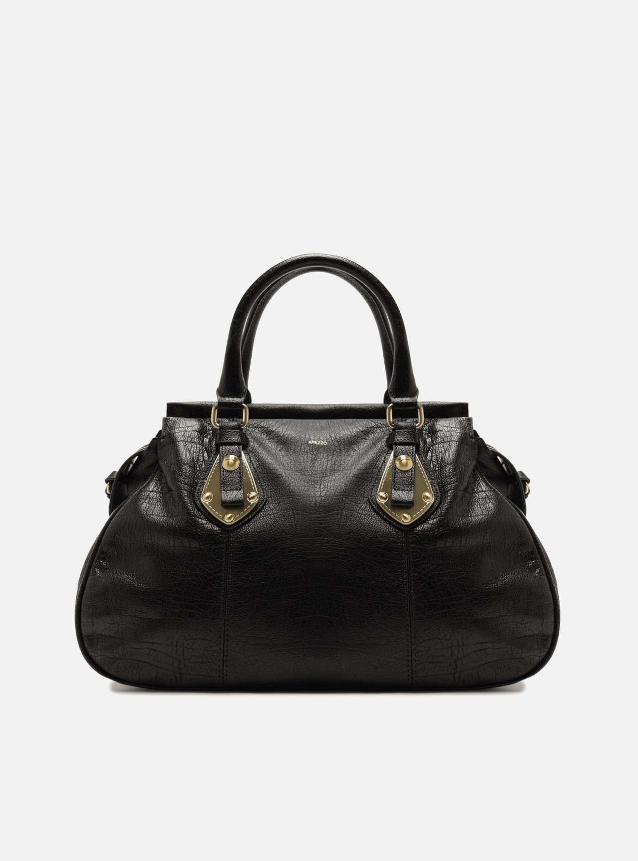 Bolsa Tote Preta Couro Grande Metais — foto 1
