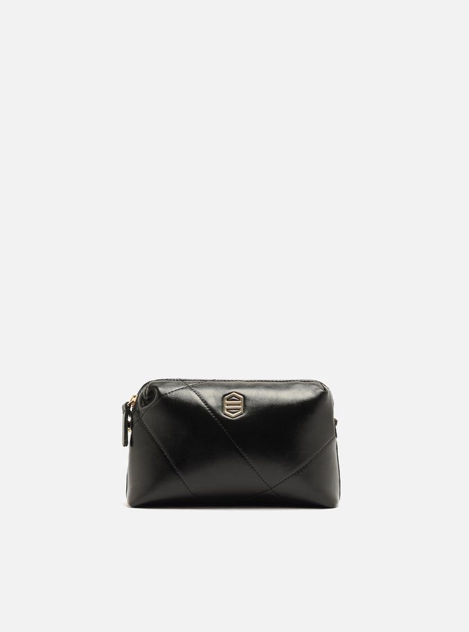 Bolsa Tiracolo Preta Couro Pequena Matelassê Corrente