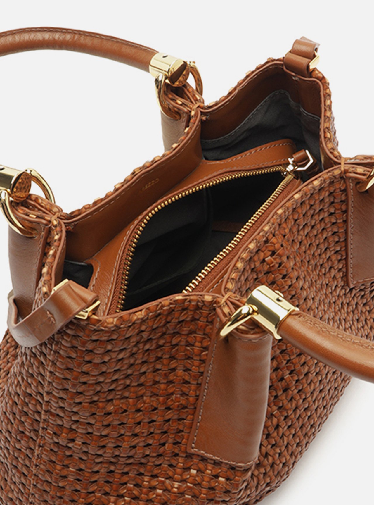Bolsa Tote Marrom Couro Tramada Média — foto 4