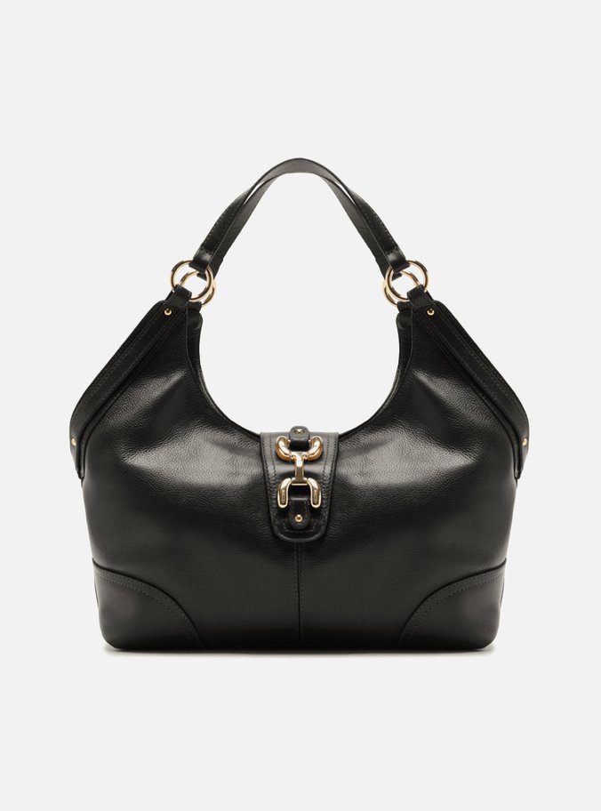 Bolsa Hobo Preta Couro Grande Metais