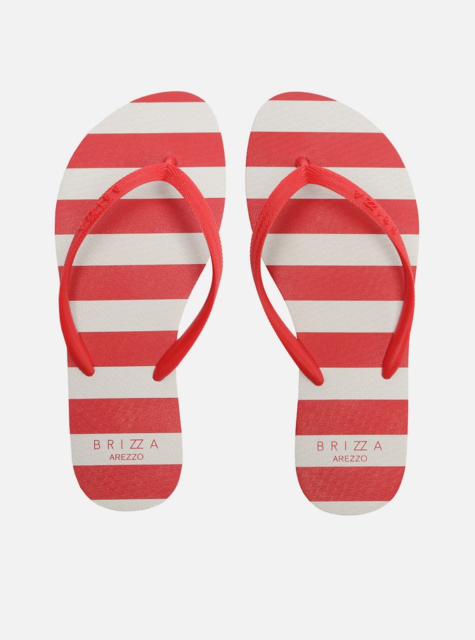 Chinelo de Dedo Vermelho e Branco Listras Brizza
