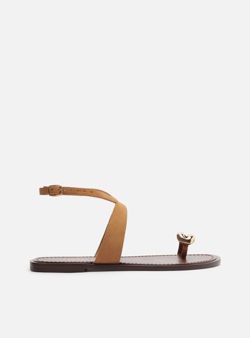 Sandália Rasteira Marrom Nobuck Metal Bold