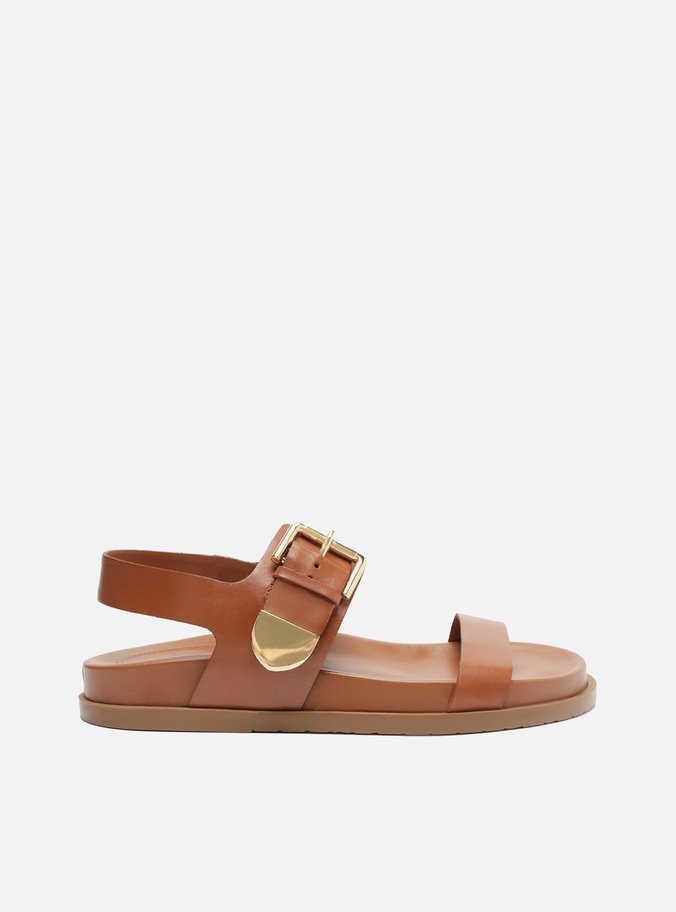 Sandália Rasteira Marrom Couro Maxi Fivela