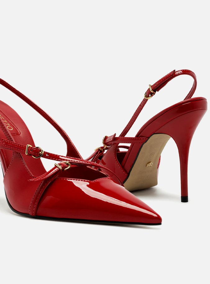Scarpin Vermelho Verniz Salto Alto Slingback Amélia