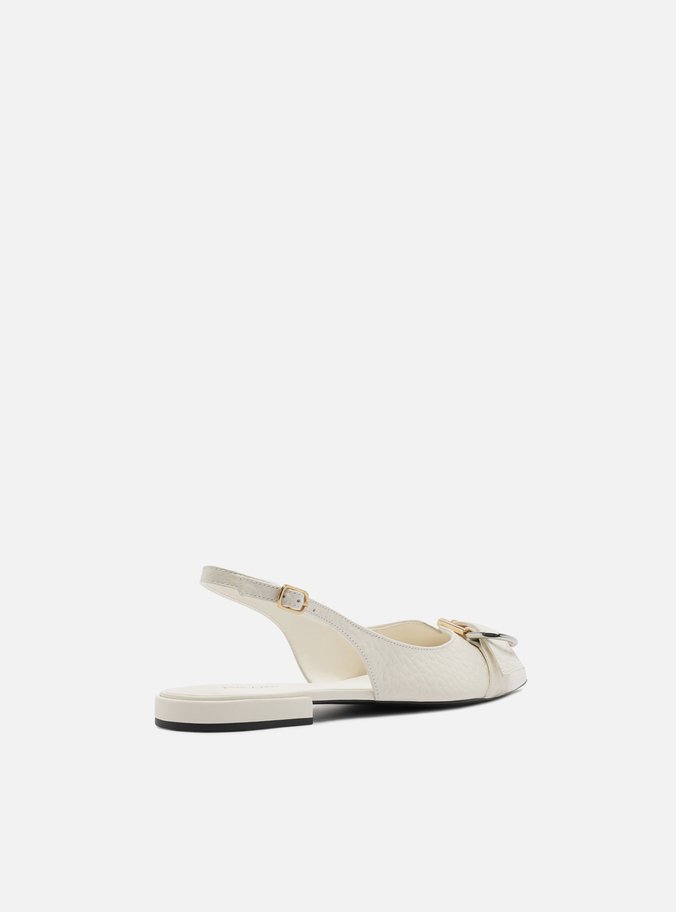 Sapatilha Branca Couro Textura Slingback Fivela