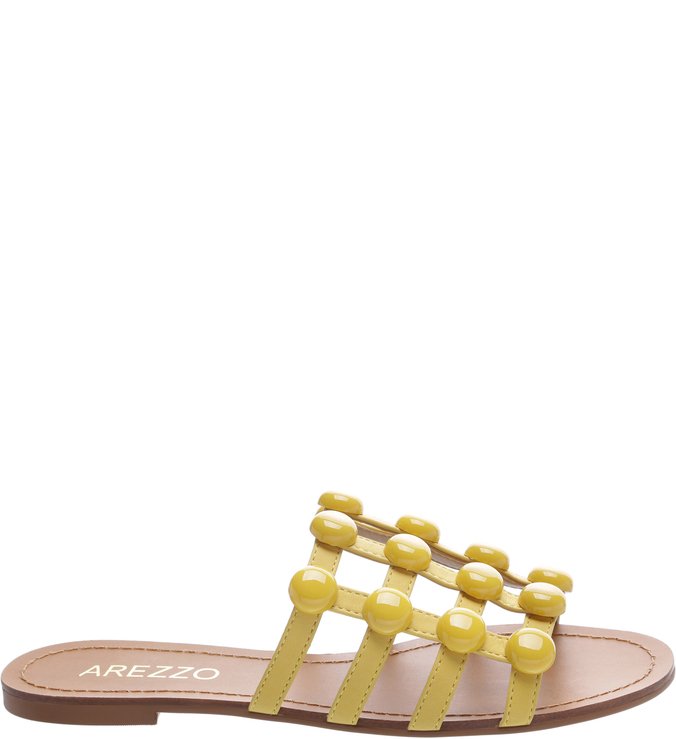 Chinelo Couro Bolas Amarelo