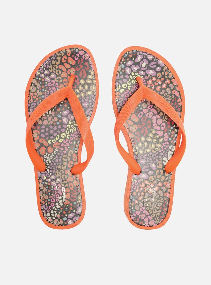 Chinelo de Dedo Laranja Palmilha Estampada