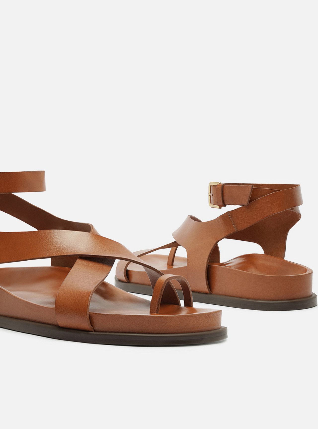 Sandália Papete Marrom Couro Flatform Fivela Tiras — foto 4