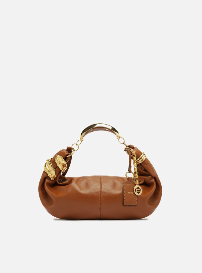Bolsa Tiracolo Marrom Couro Média Metais Leaf