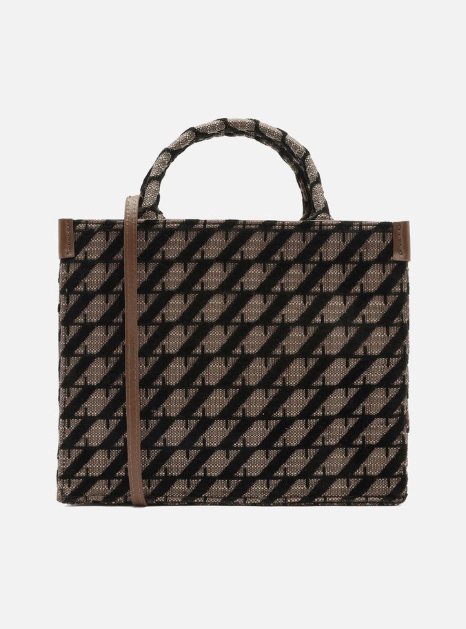 Bolsa Shopping Marrom Jacquard Média Bicolor
