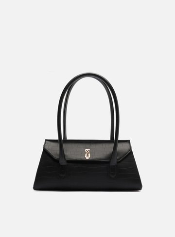 Arezzo — Bolsa Shoulder Preta Média Croco Metais