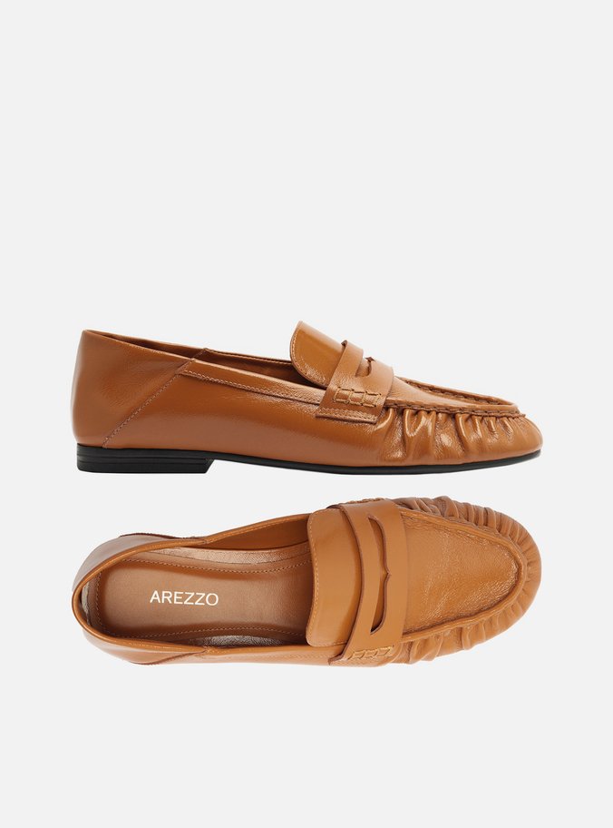 Mocassim Caramelo Couro Franzido Tira