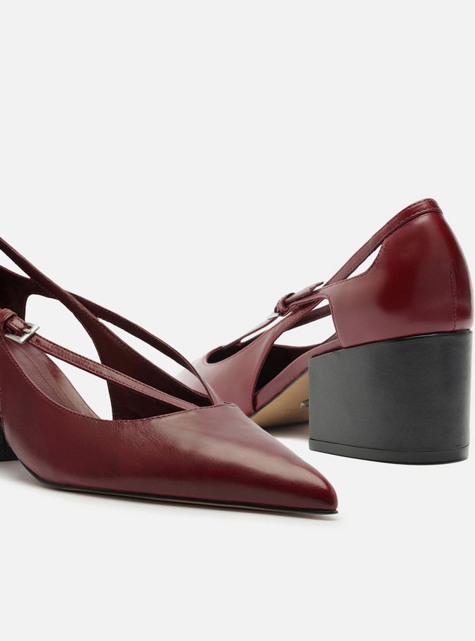 Scarpin Vermelho Couro Bloco Semi Aberto Tiras