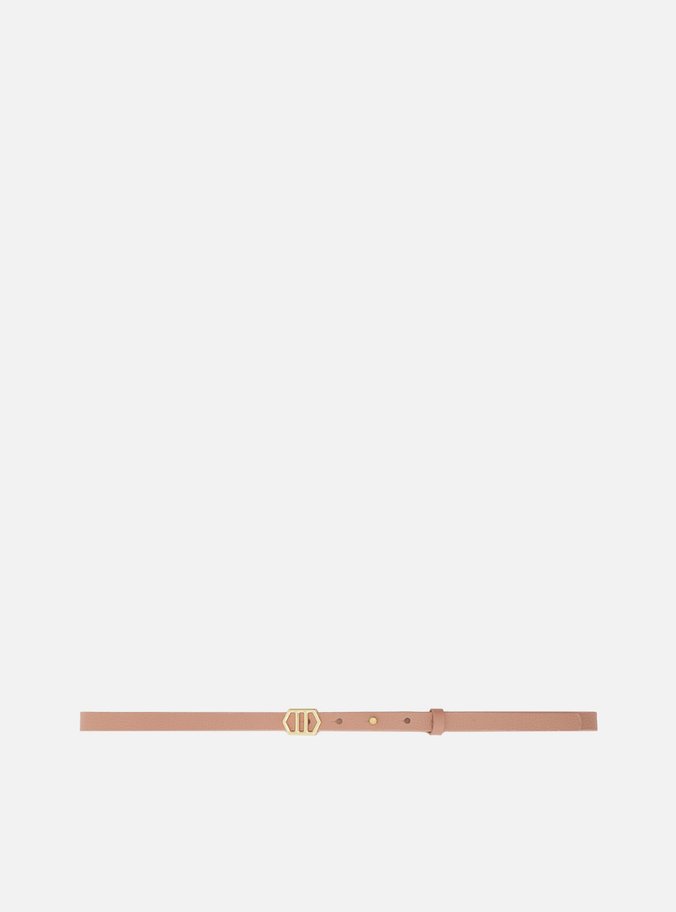 Cinto Rosa Couro Fino Fivela Hexagonal