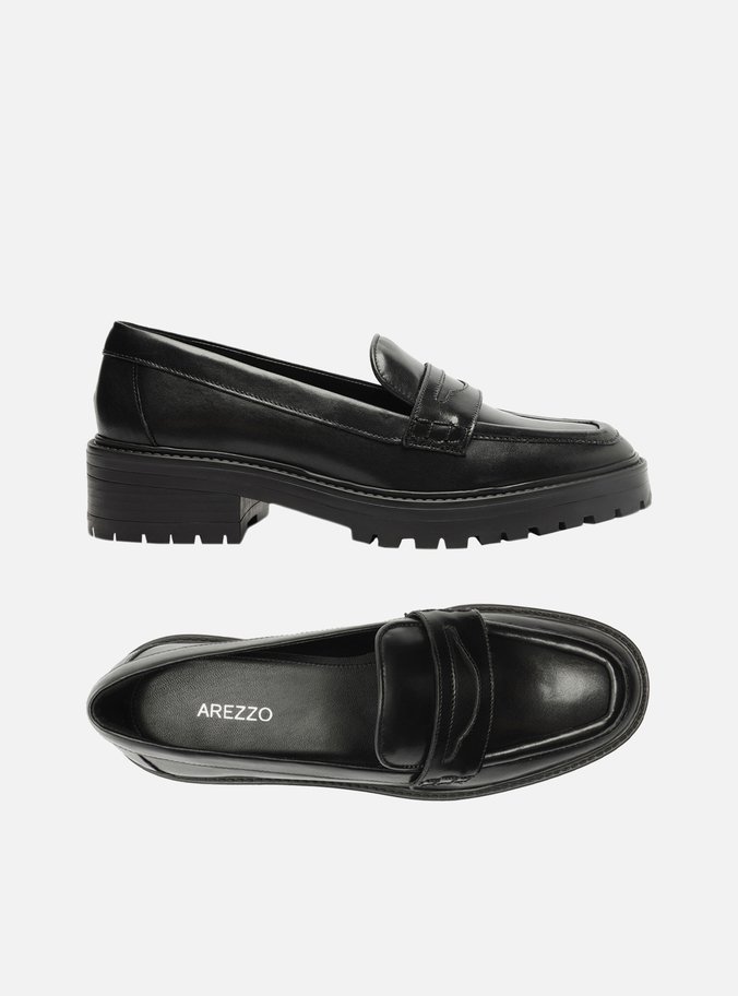 Mocassim Preto Couro Tratorado Tira